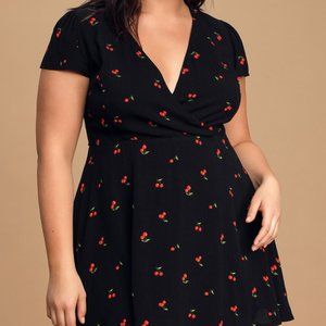 Lulus Black Cherry Print Skater Dress